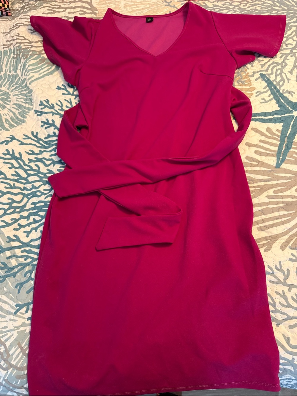 SHEIN Fuchsia V-Neck Tie-Waist Midi Dress